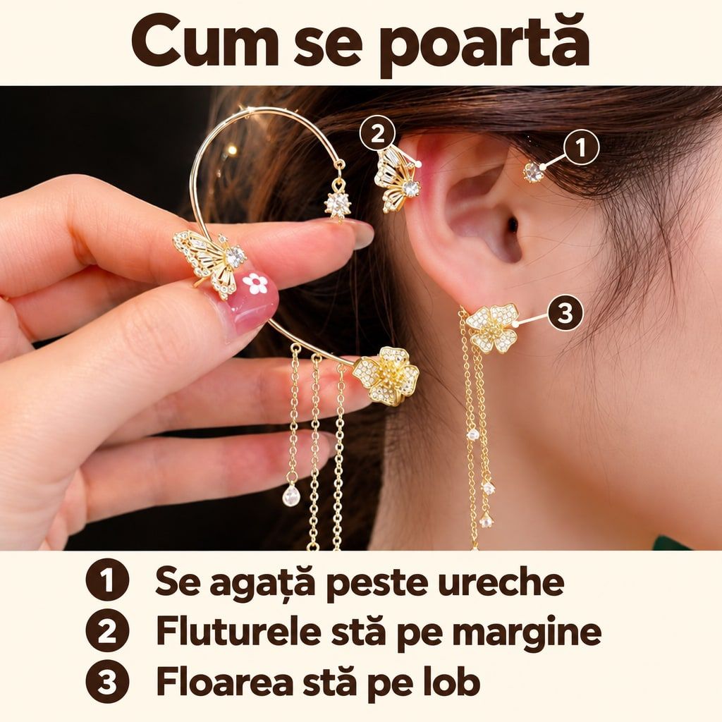 Cercei Fluture Ear Cuff cu Efect Luxury 3