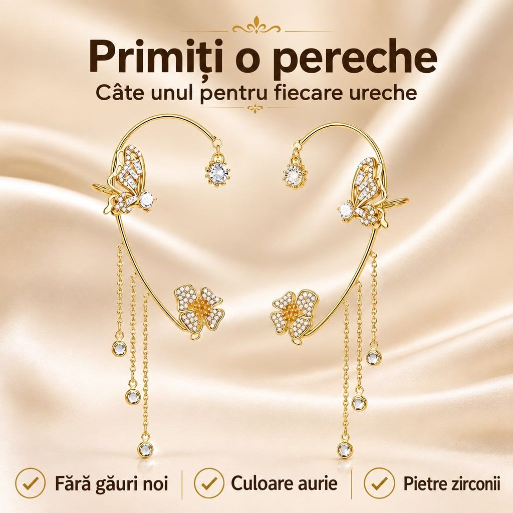 Cercei Fluture Ear Cuff cu Efect Luxury 5