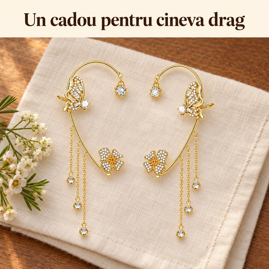 Cercei Fluture Ear Cuff cu Efect Luxury 6