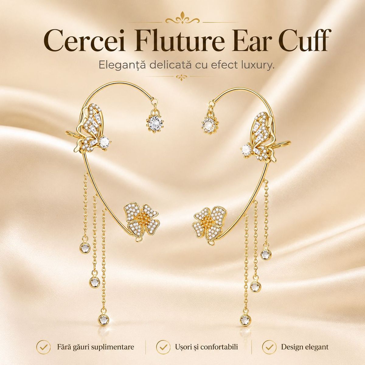 Cercei Fluture Ear Cuff cu Efect Luxury 2