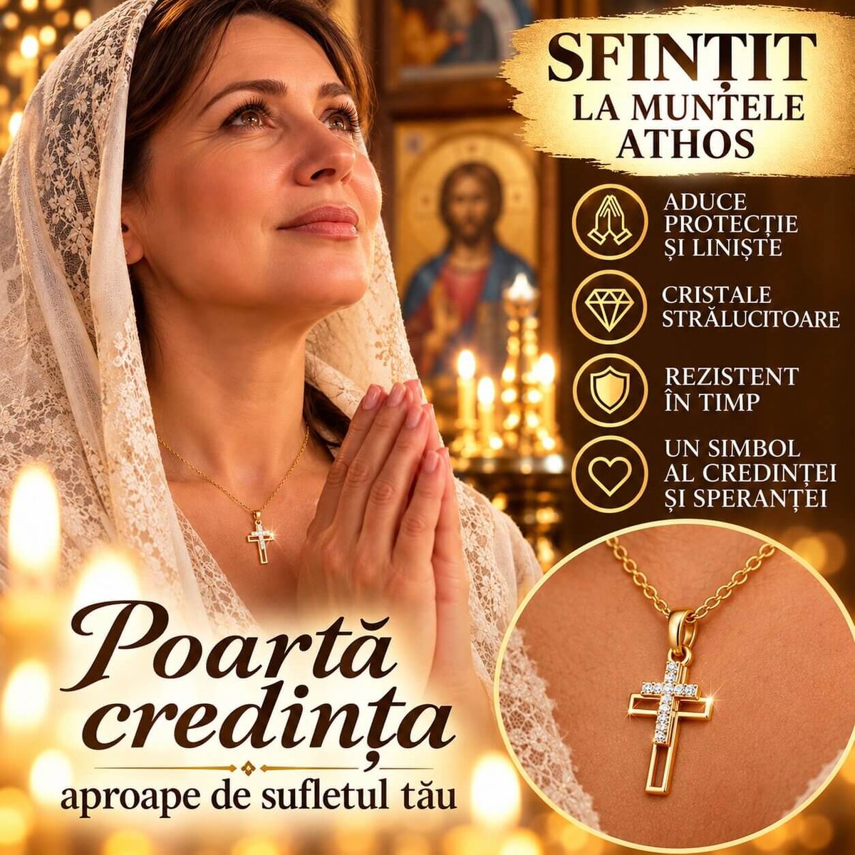 Lantisor Sfintit cu Cruce si Cristale Stralucitoare 2