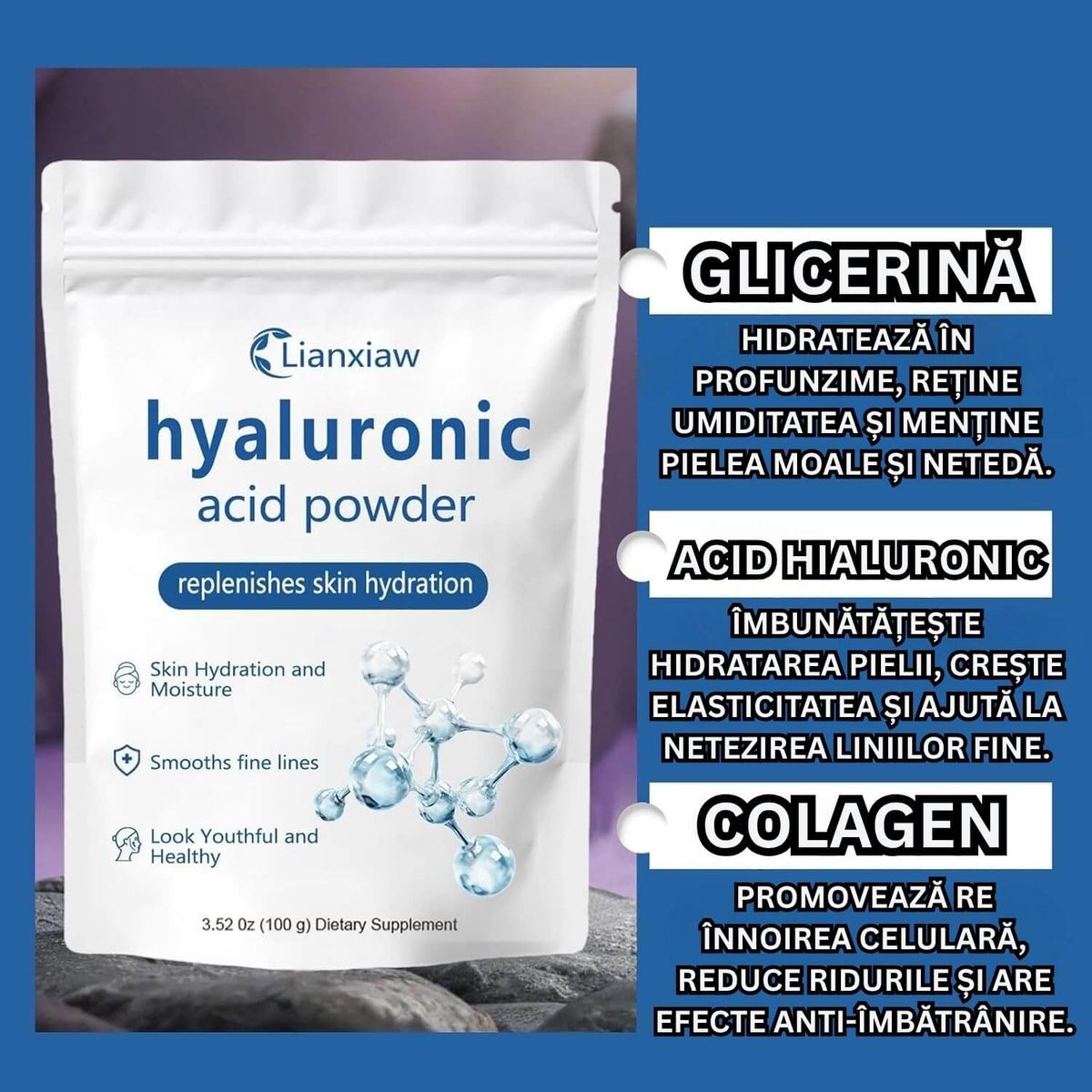 Pudra de Acid Hialuronic pentru Intinerirea Pielii 3
