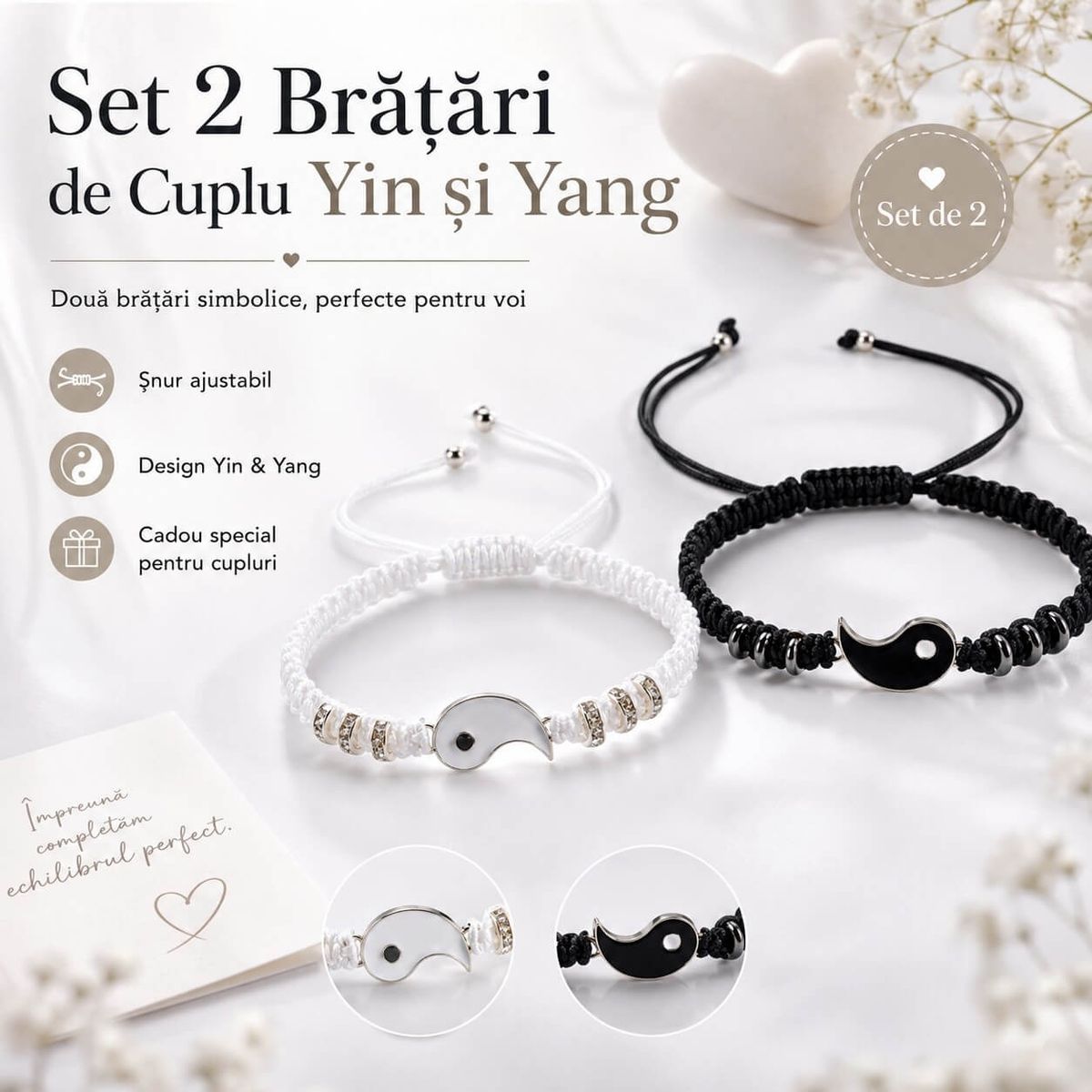 Set 2 Bratari de Cuplu Yin si Yang 2