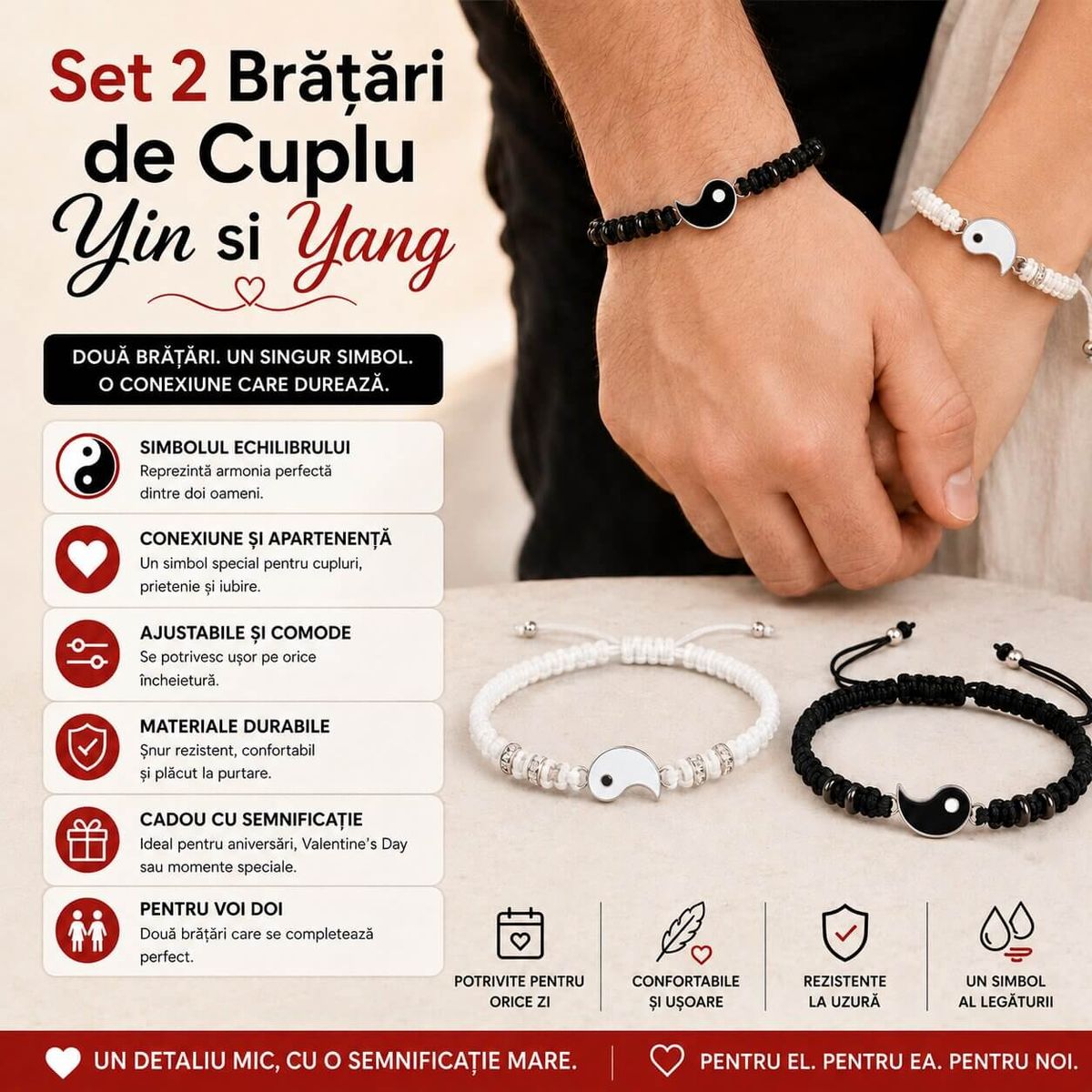 Set 2 Bratari de Cuplu Yin si Yang 5