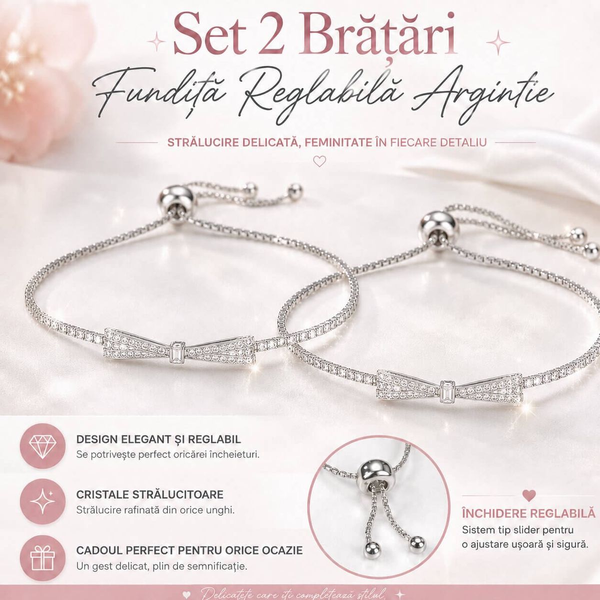 Set 2 Bratari Fundita Reglabila Argintie 2