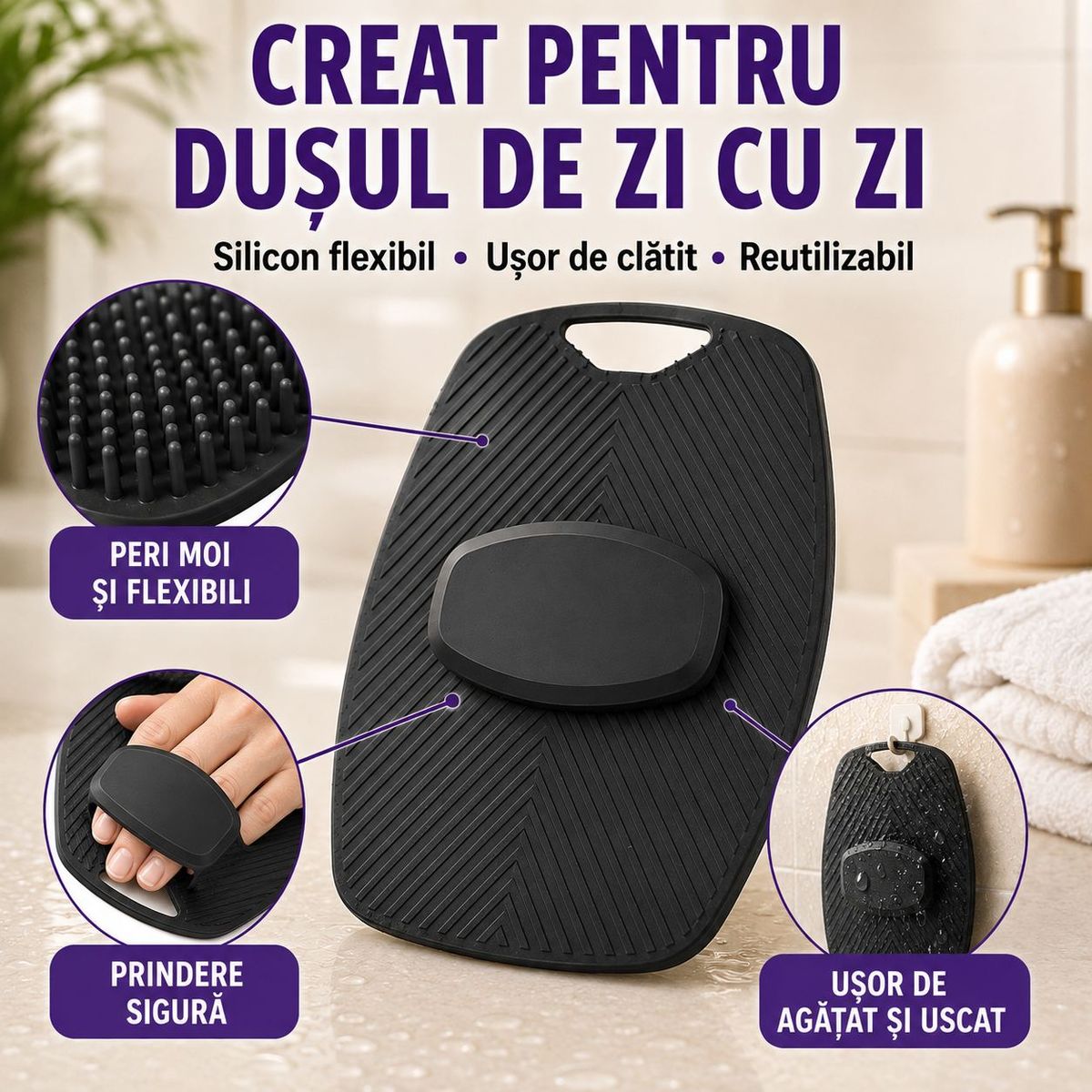 Set 2 Exfoliante Corporale din Silicon pentru Curatare Delicata si Piele Catifelata 5
