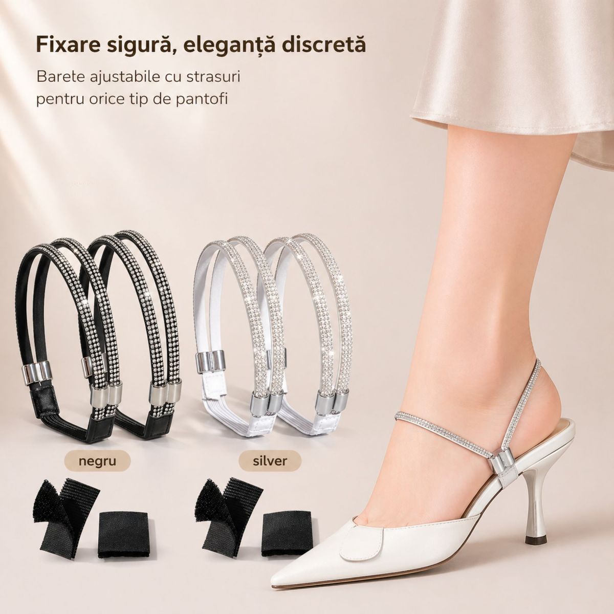 Set 2 Perechi Barete Ajustabile cu Strasuri pentru Fixarea Pantofilor 2