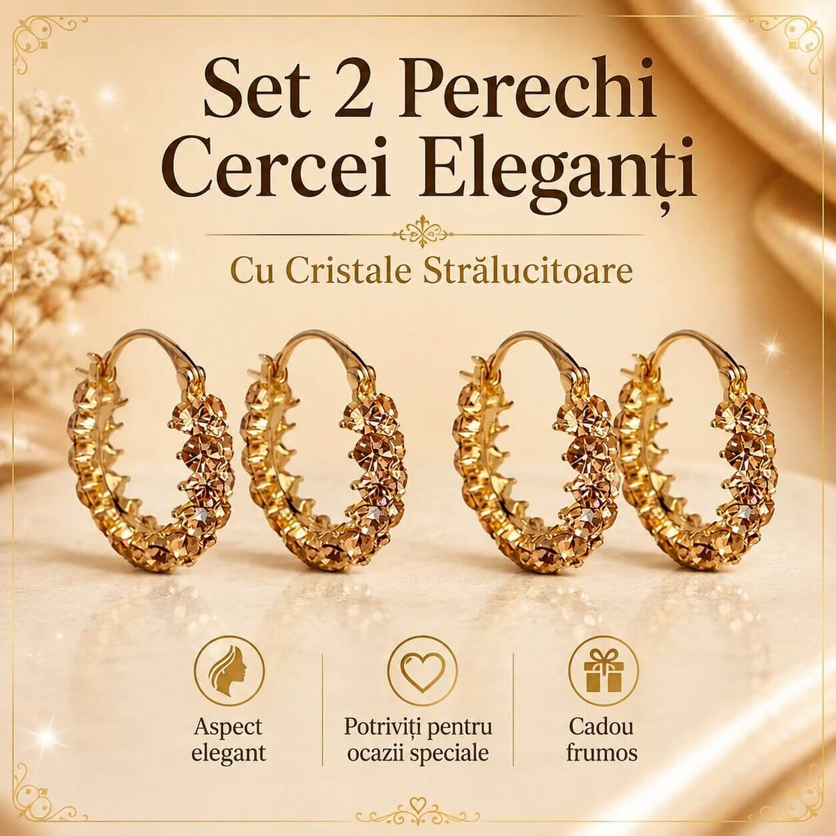 Set 2 Perechi Cercei Eleganti cu Cristale Stralucitoare 2
