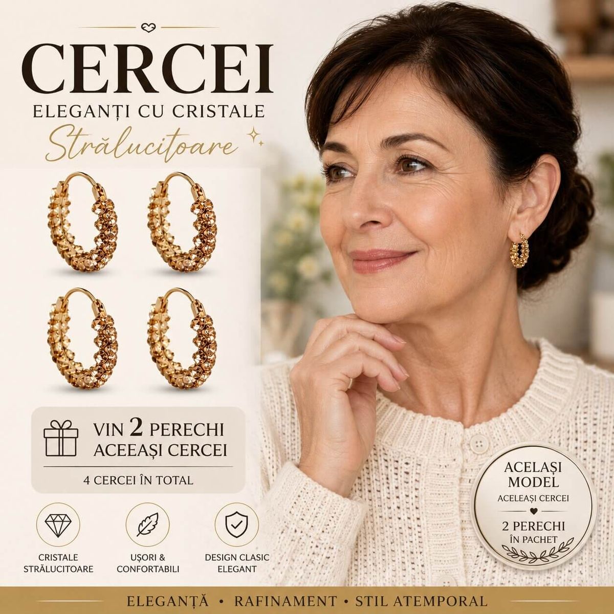 Set 2 Perechi Cercei Eleganti cu Cristale Stralucitoare 5
