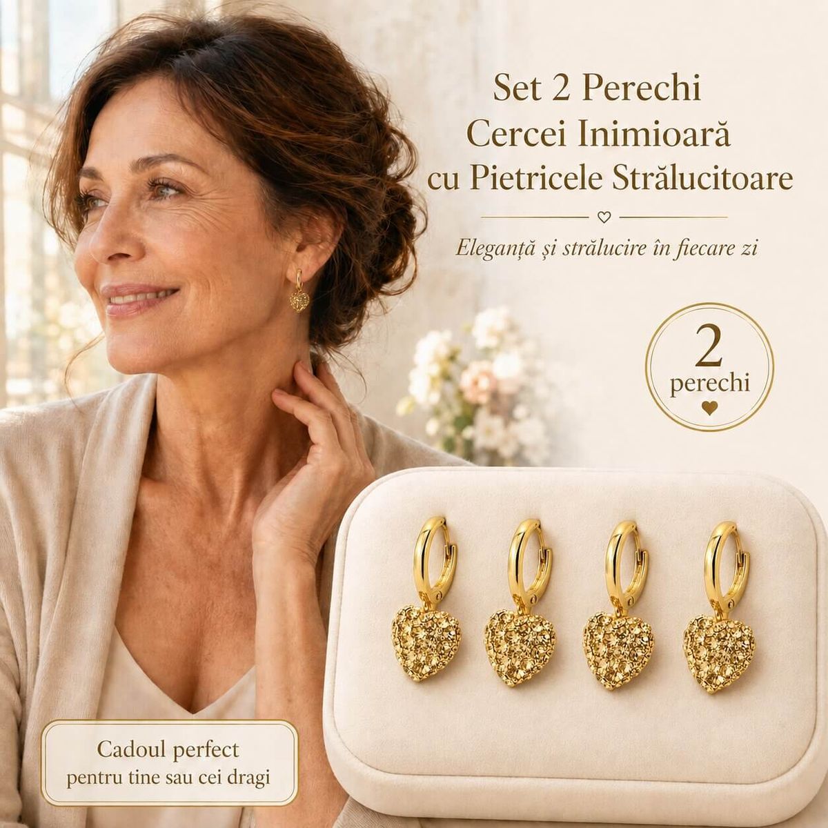 Set 2 Perechi Cercei Inimioara cu Pietricele Stralucitoare 2