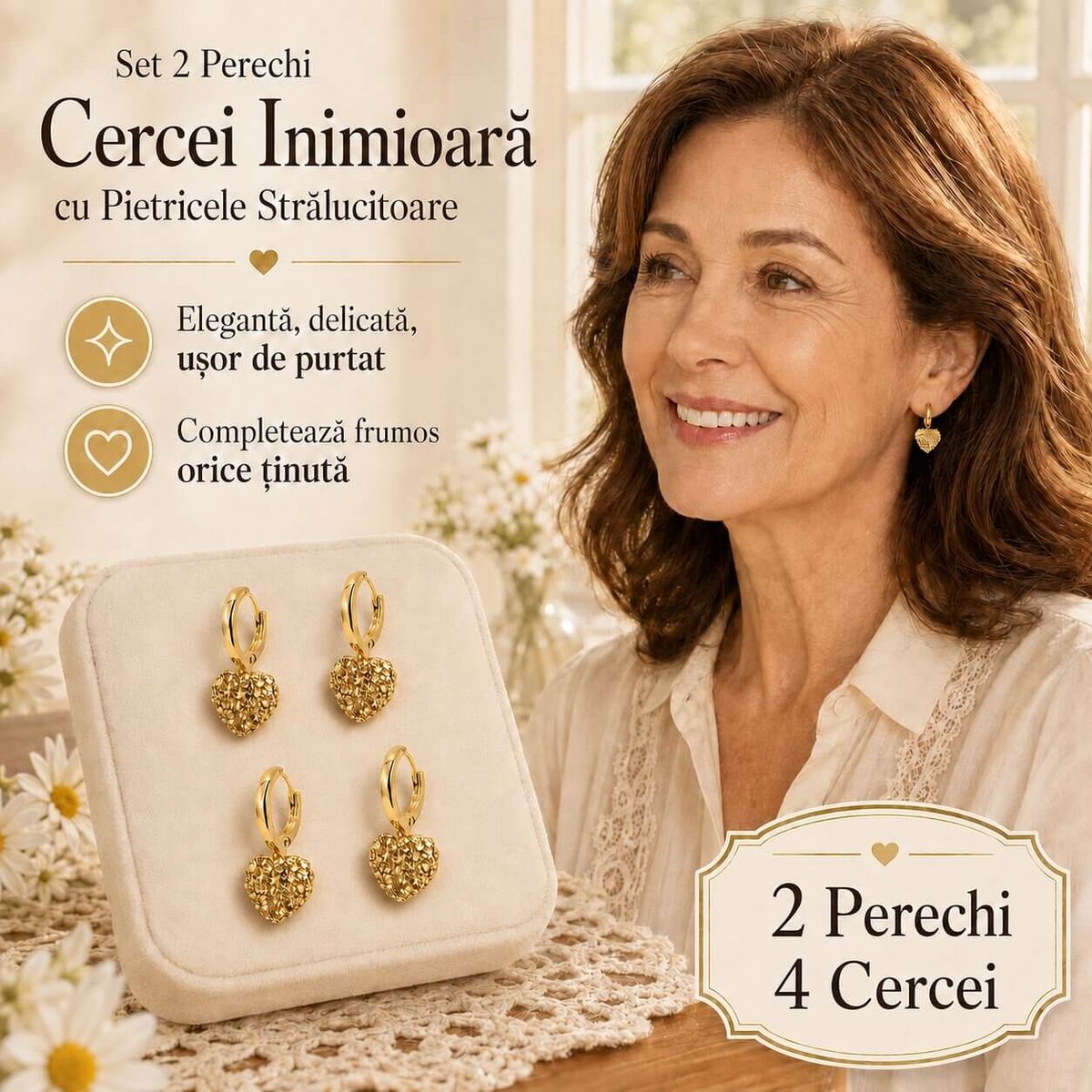 Set 2 Perechi Cercei Inimioara cu Pietricele Stralucitoare 5