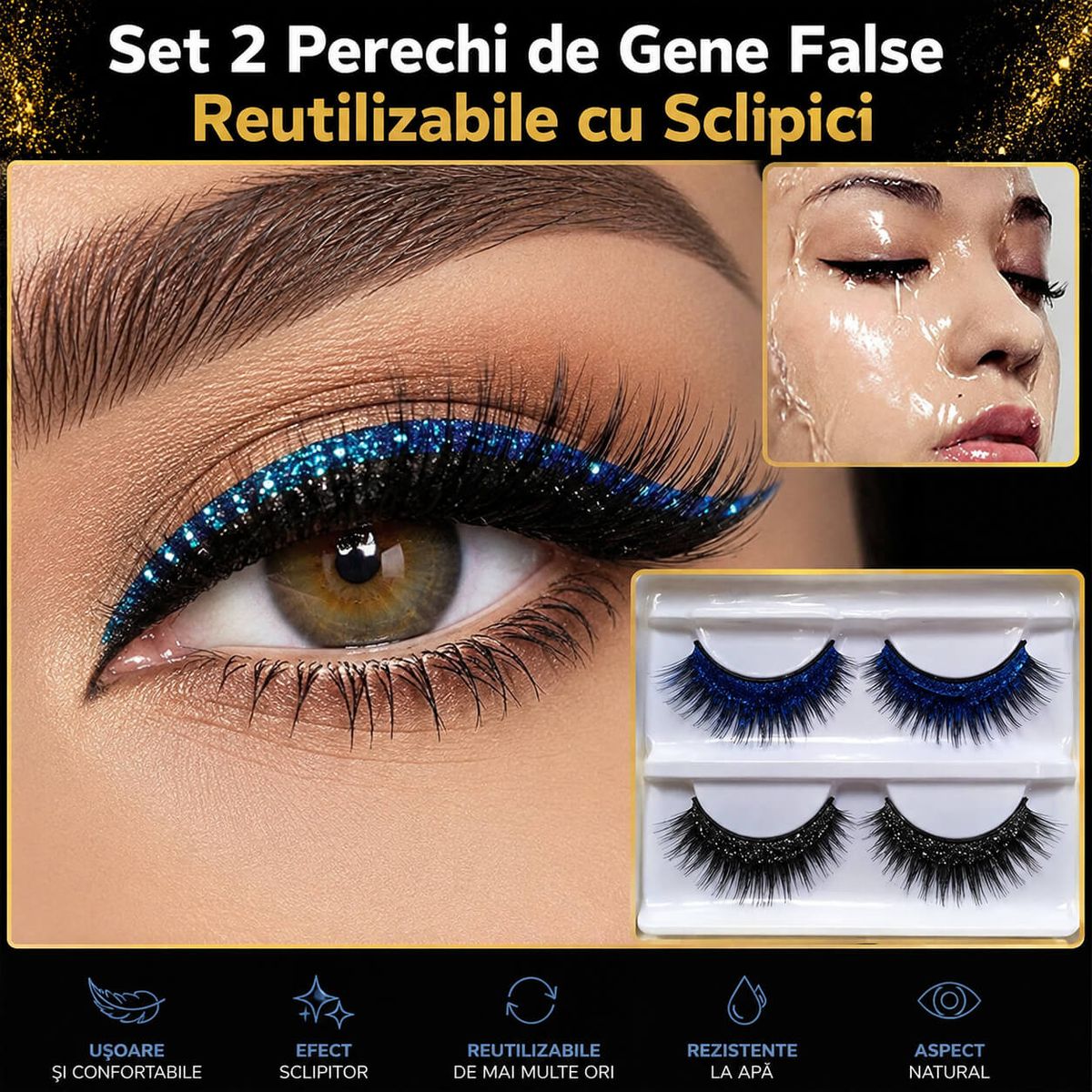 Set 2 Perechi de Gene False Reutilizabile cu Sclipici 3