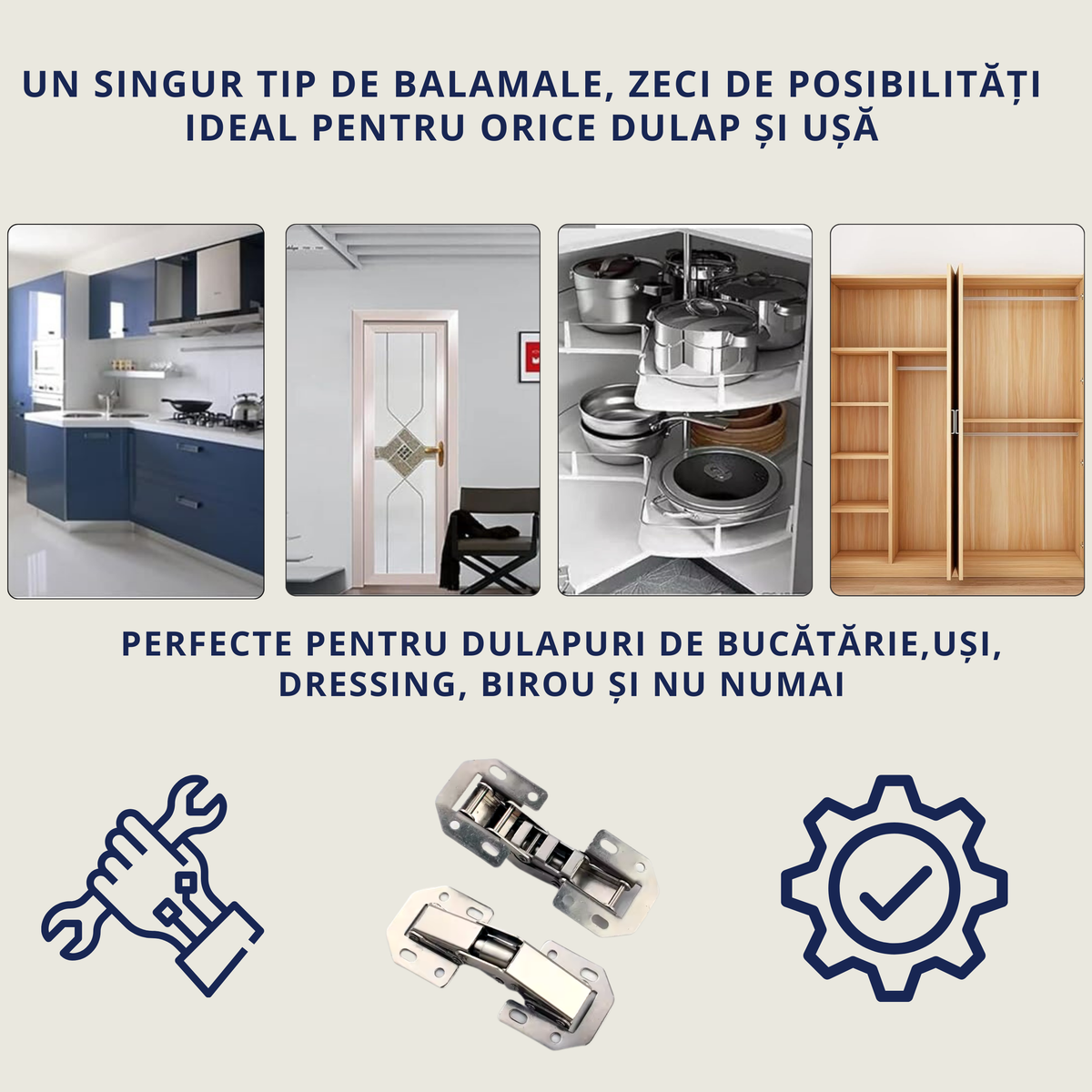 Versatilitate maximă pentru diferite tipuri de uși și dulapuri